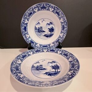 Canton Blue Bowls-Blue and White Porcelain Bowls TWO